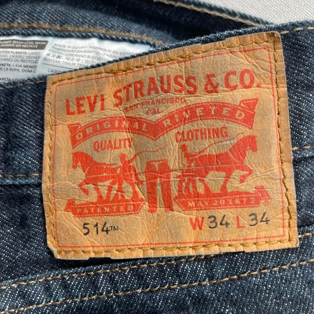 Levis 514 Straight Fit Jeans Mens 34x34 Dark Wash Indigo Denim